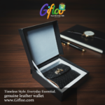 Genuine Leather Wallet black Unisex Premium Sneak Texture with box