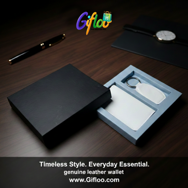 Geniune Leather Card holder and Keychain set with box