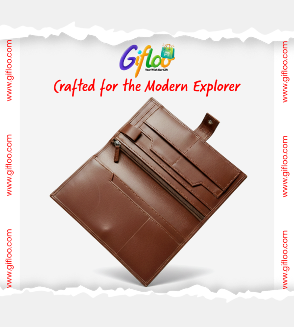 Leather Long Wallet Travelers Cheques Organizer with box