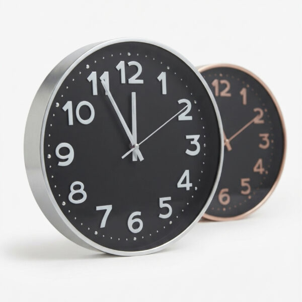 Modern Round Wall Clock Collection.  Silver, Rose Gold & Gold